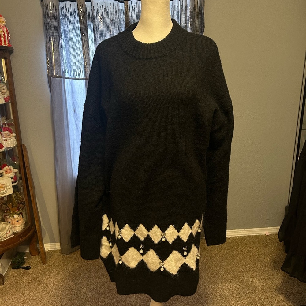 H&M Black and Cream Cowl Neck Sweater